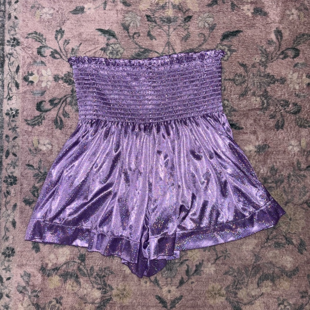 QUEEN OF SPARKLES Shimmering Lavender High Waist Shorts